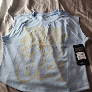 True Religion Light Blue Muscle Tee with Yellow Graphic XL